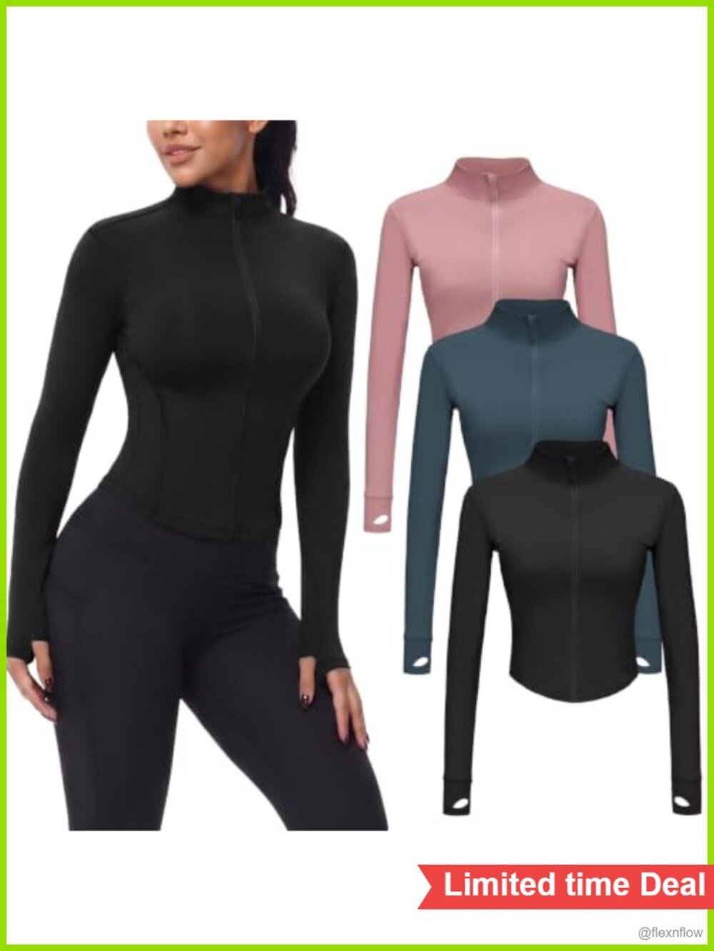 Women's Cropped Full Zip Workout Jacket with Thumb Holes